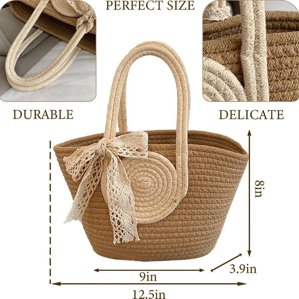 Women's Straw Beach Tote Bag Top Handle Shoulder Purse Summer Vintage